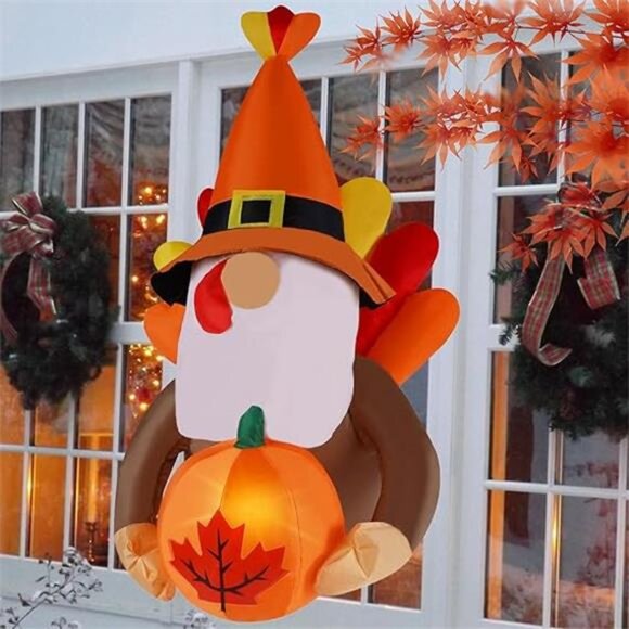 Fall Decor Window Inflatable Gnome, 3.5FT Light Up...